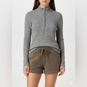 AERIE 1/4 Zip Polka Dot Thermal Tee S 15” p2p Gray